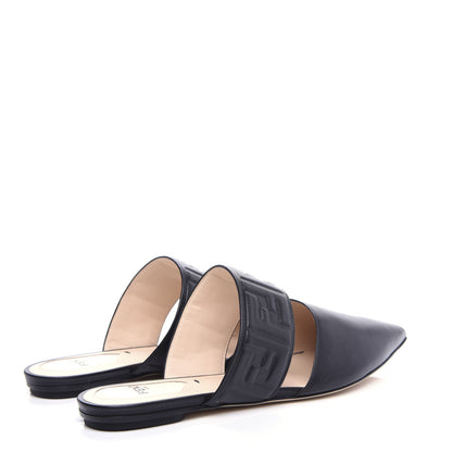 Fendi Vitello FF Embossed Flat Mules 36.5 Black 4 of 9