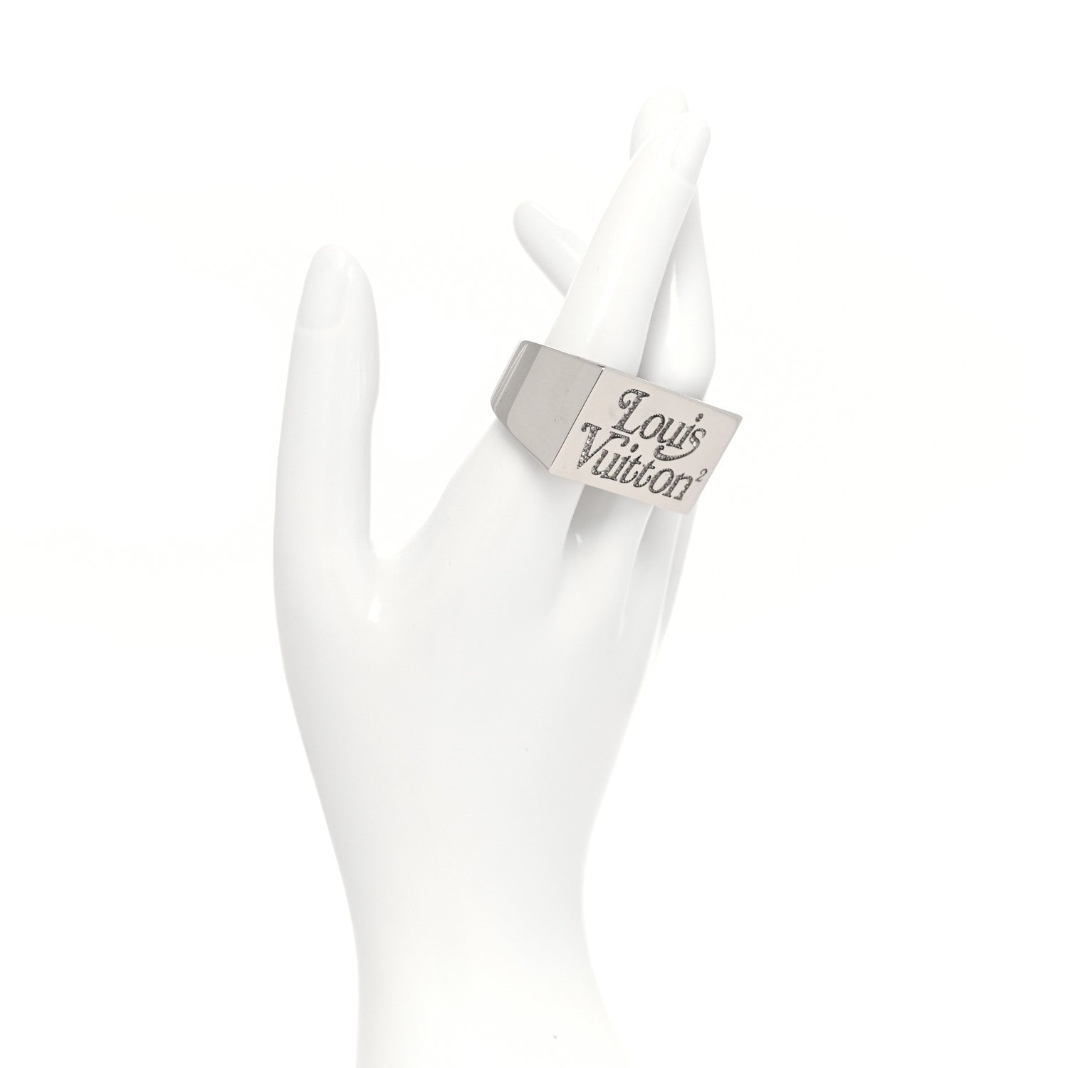 Louis Vuitton X NIGO Stainless Steel Strass Squared Double Ring M Silver 2 of 5