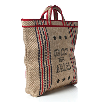 Gucci Straw Juta Printed Arles Tote Beige 3 of 11