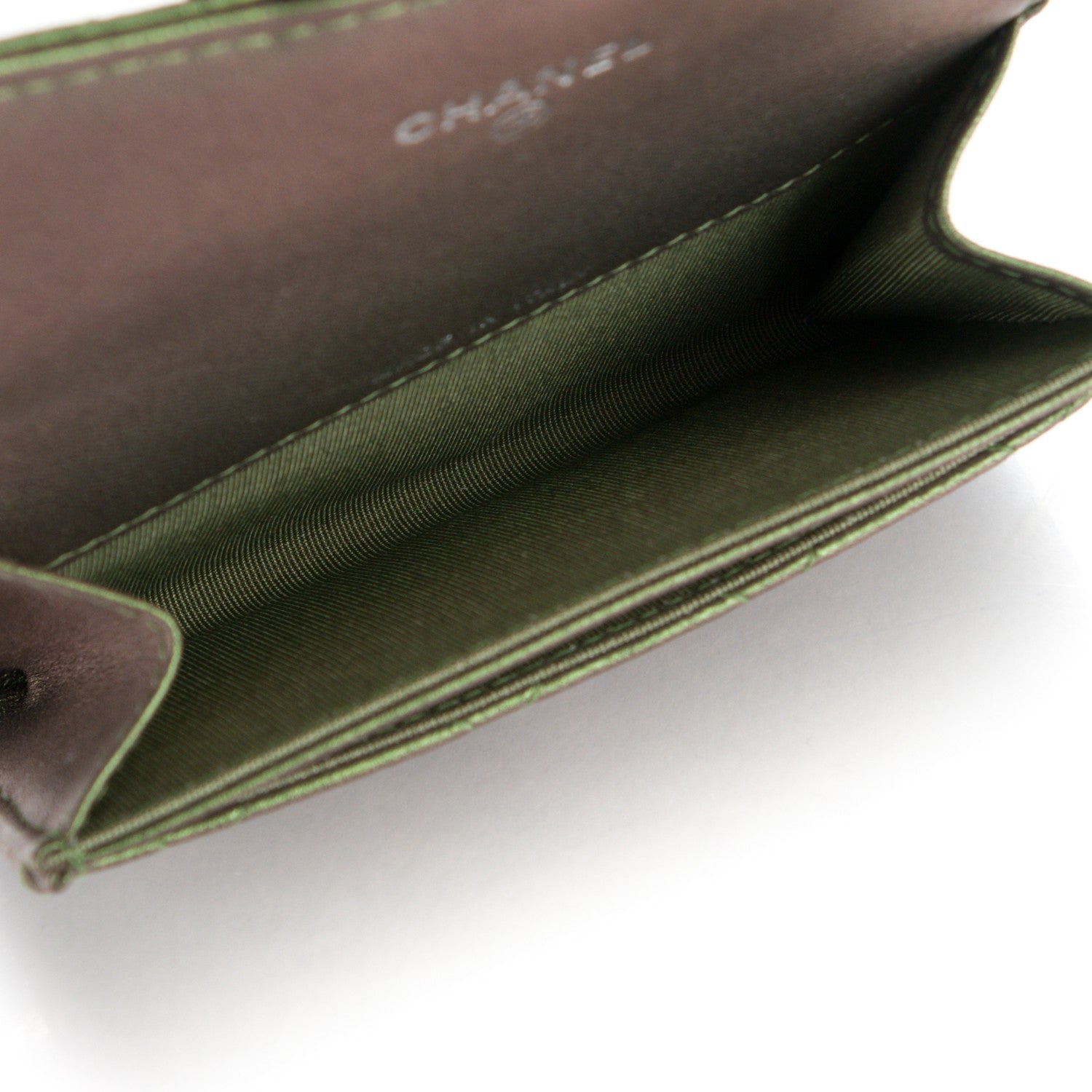 Chanel Metallic Lambskin Quilted Card Holder Green 5 of 8