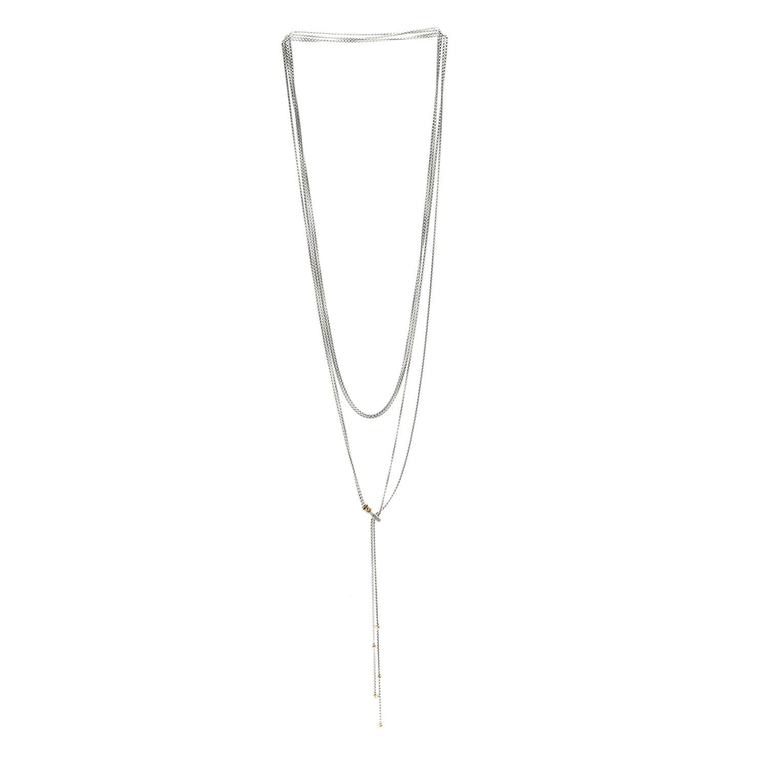 David Yurman Sterling Silver 18K Yellow Gold Diamond Petite Helena Y Necklace 3 of 5