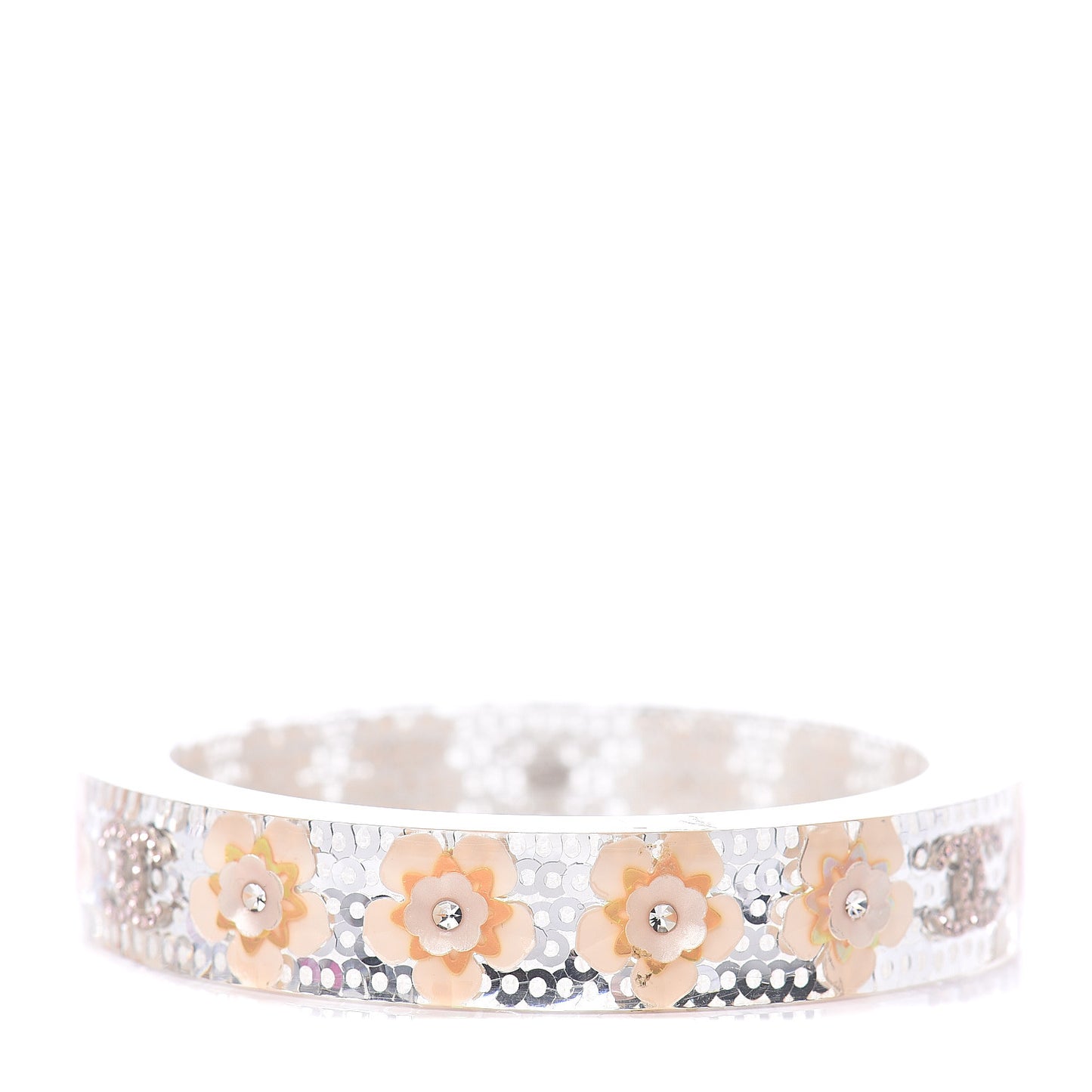 Resin Crystal Pearl CC Flower Cuff Bracelet