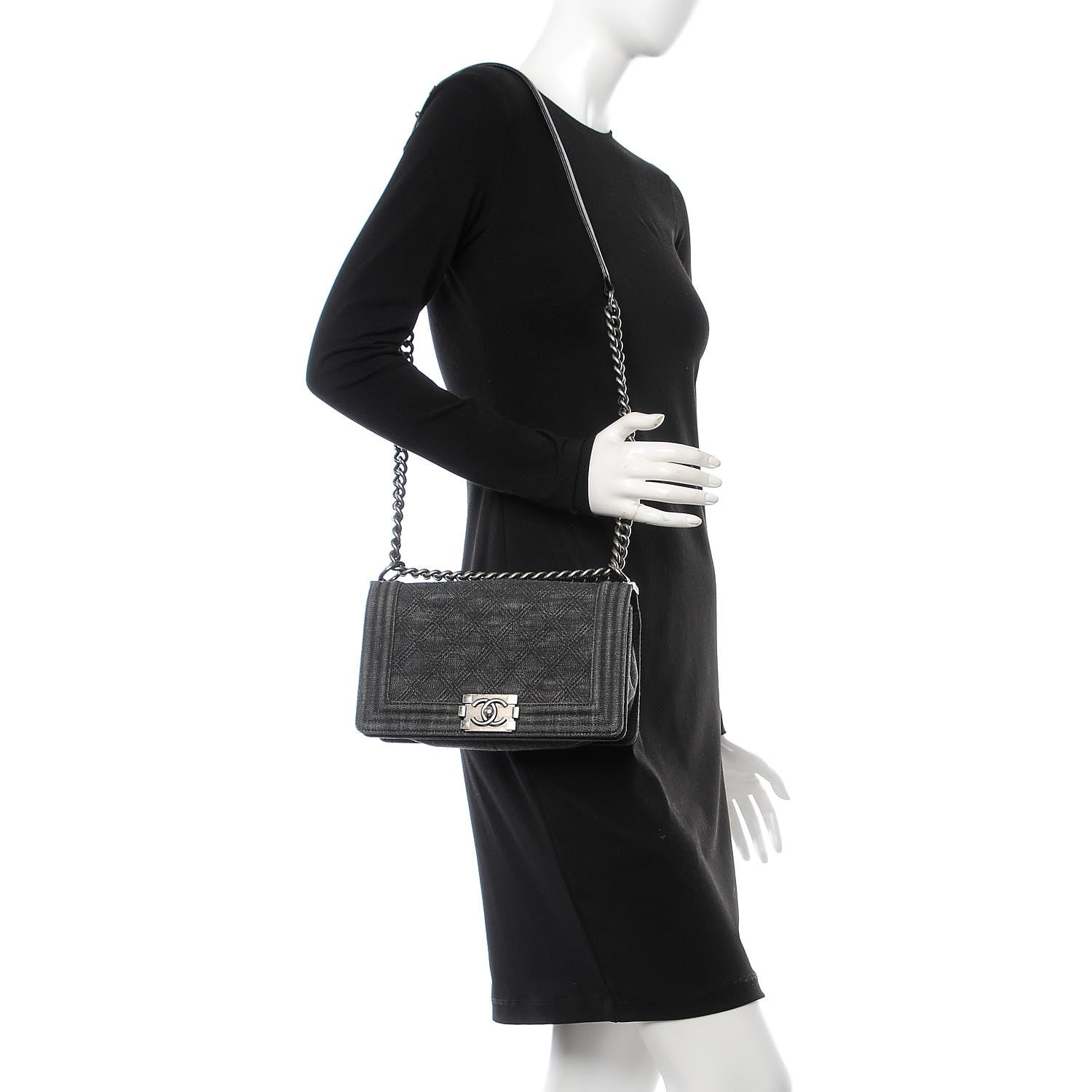 Chanel Denim Quilted Medium Boy Flap Black 2 of 8