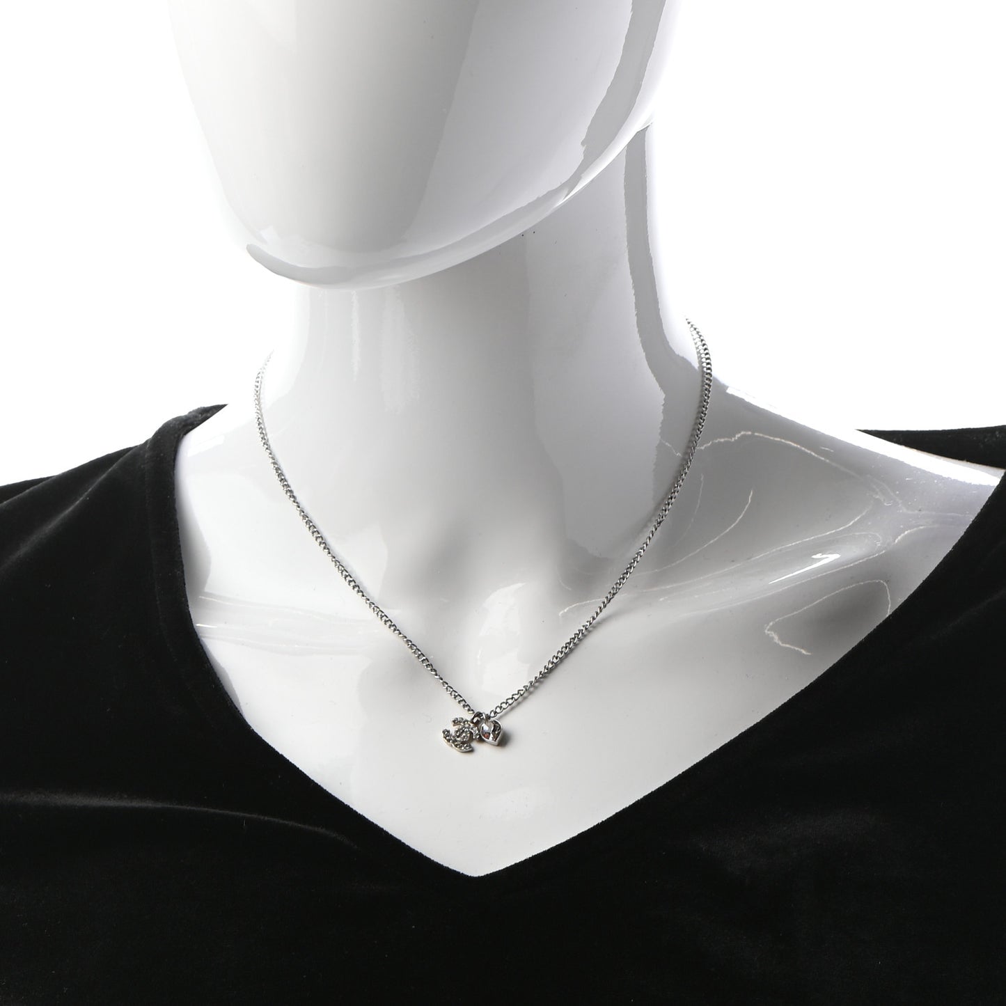 Crystal Mini Heart CC Necklace Silver