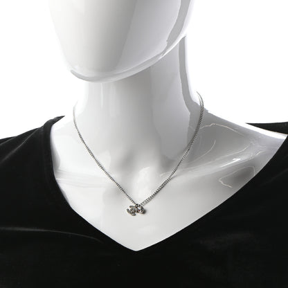 Chanel Crystal Mini Heart CC Necklace Silver 2 of 6