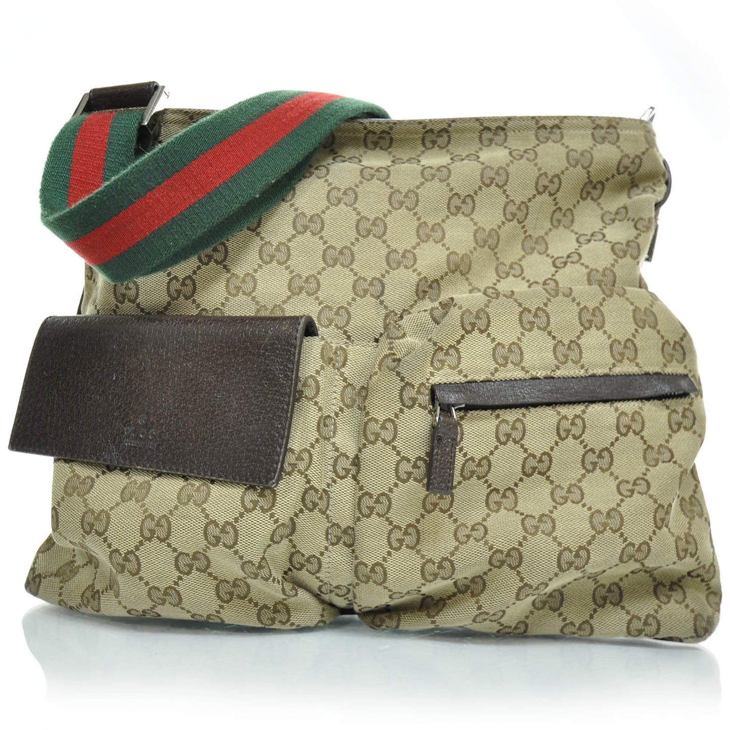 Monogram Web Medium Double Pocket Messenger Bag Dark Brown
