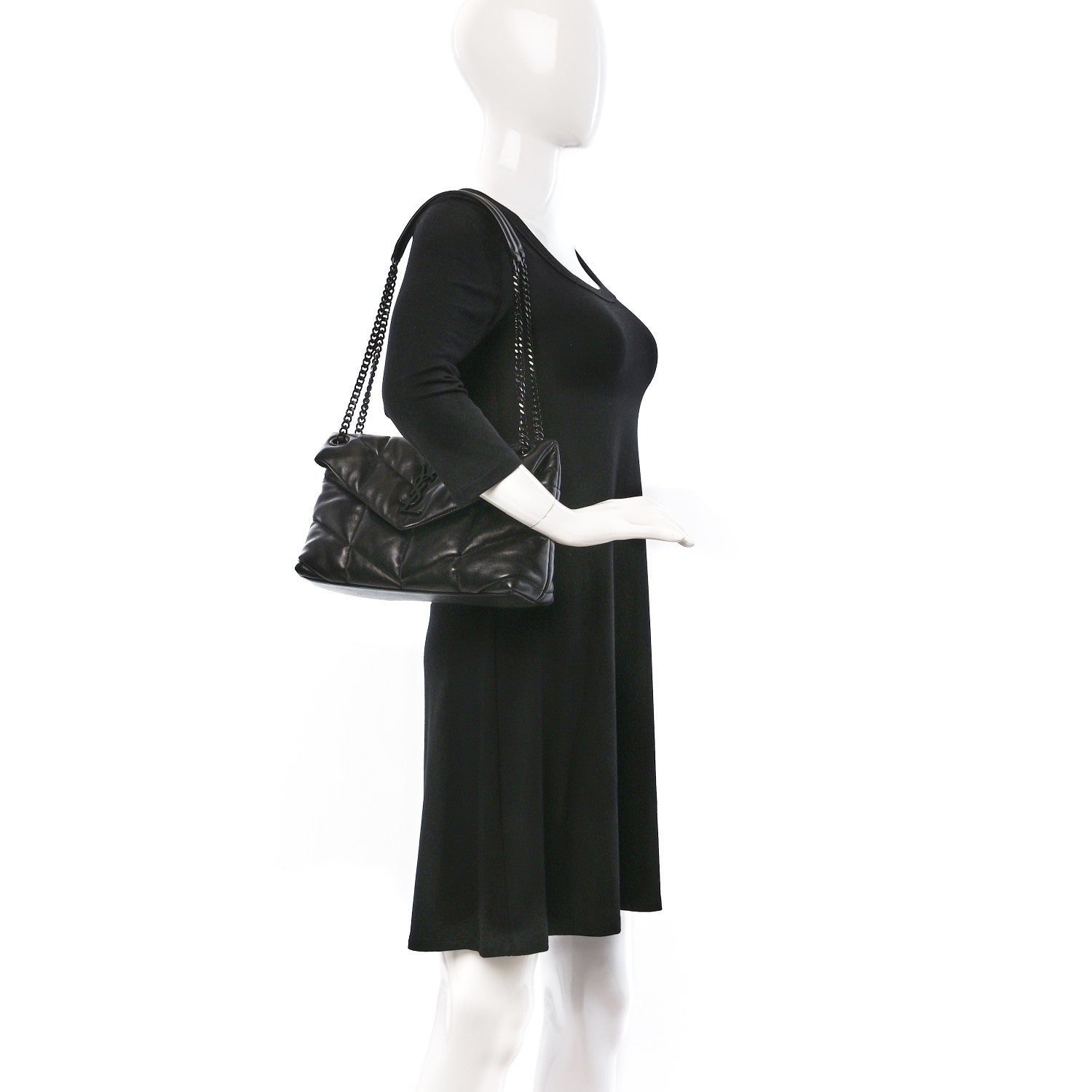 Saint Laurent Lambskin Quilted Monogram Monochrome Small Loulou Puffer Chain Satchel Black 2 of 8