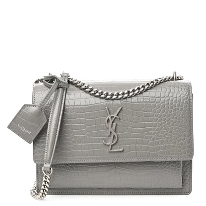 Saint Laurent Calfskin Crocodile Embossed Medium Monogram Sunset New Stone 1 of 10