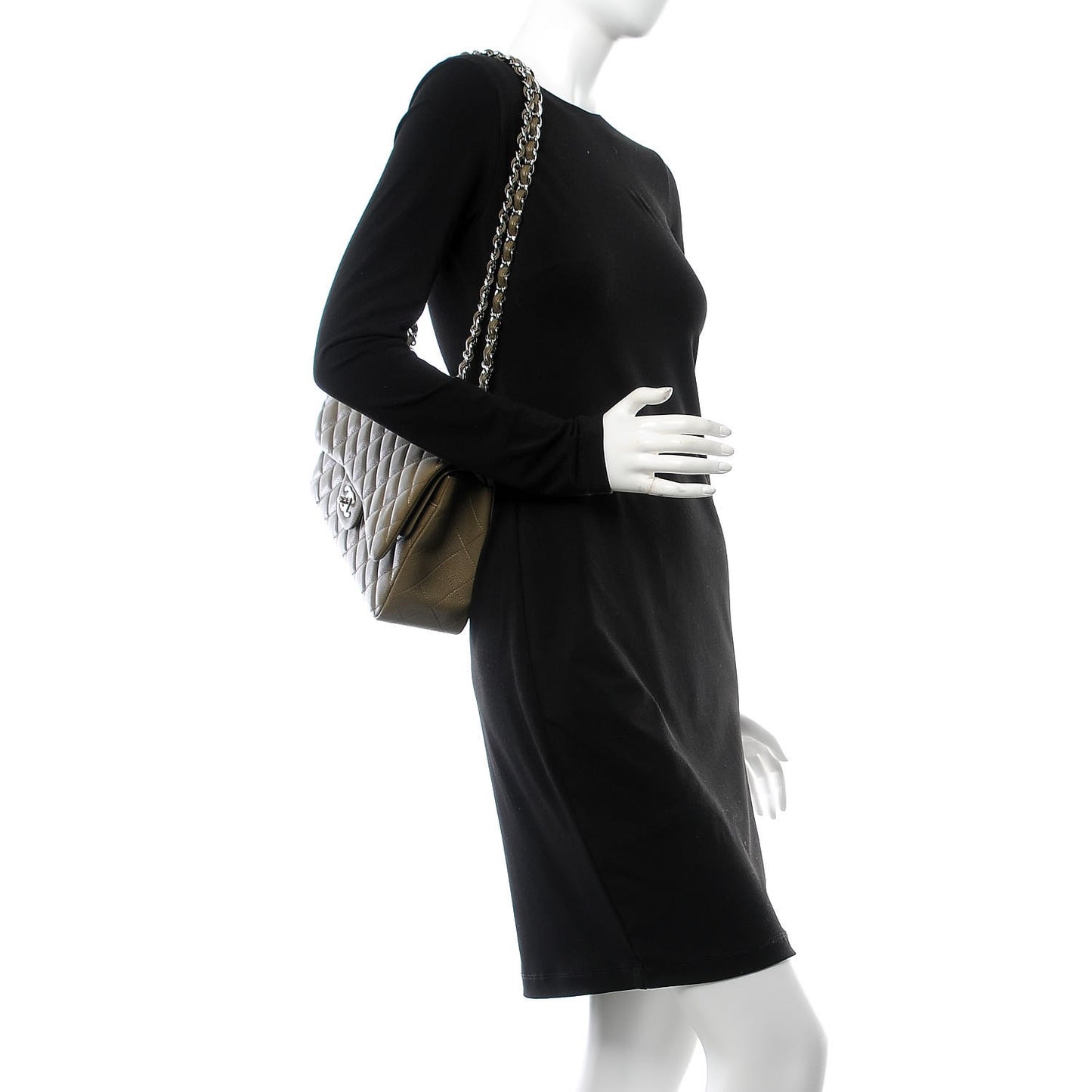 Caviar Quilted Jumbo Double Flap Khaki