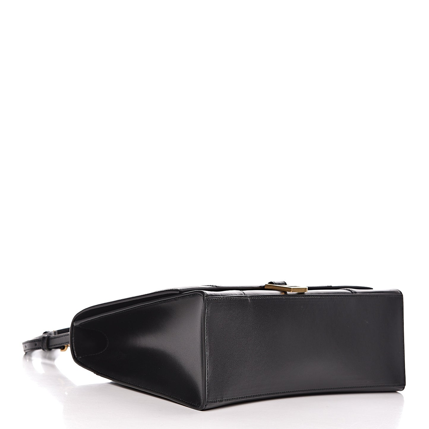 Shiny Box Calfskin Medium Hourglass Top Handle Bag Black