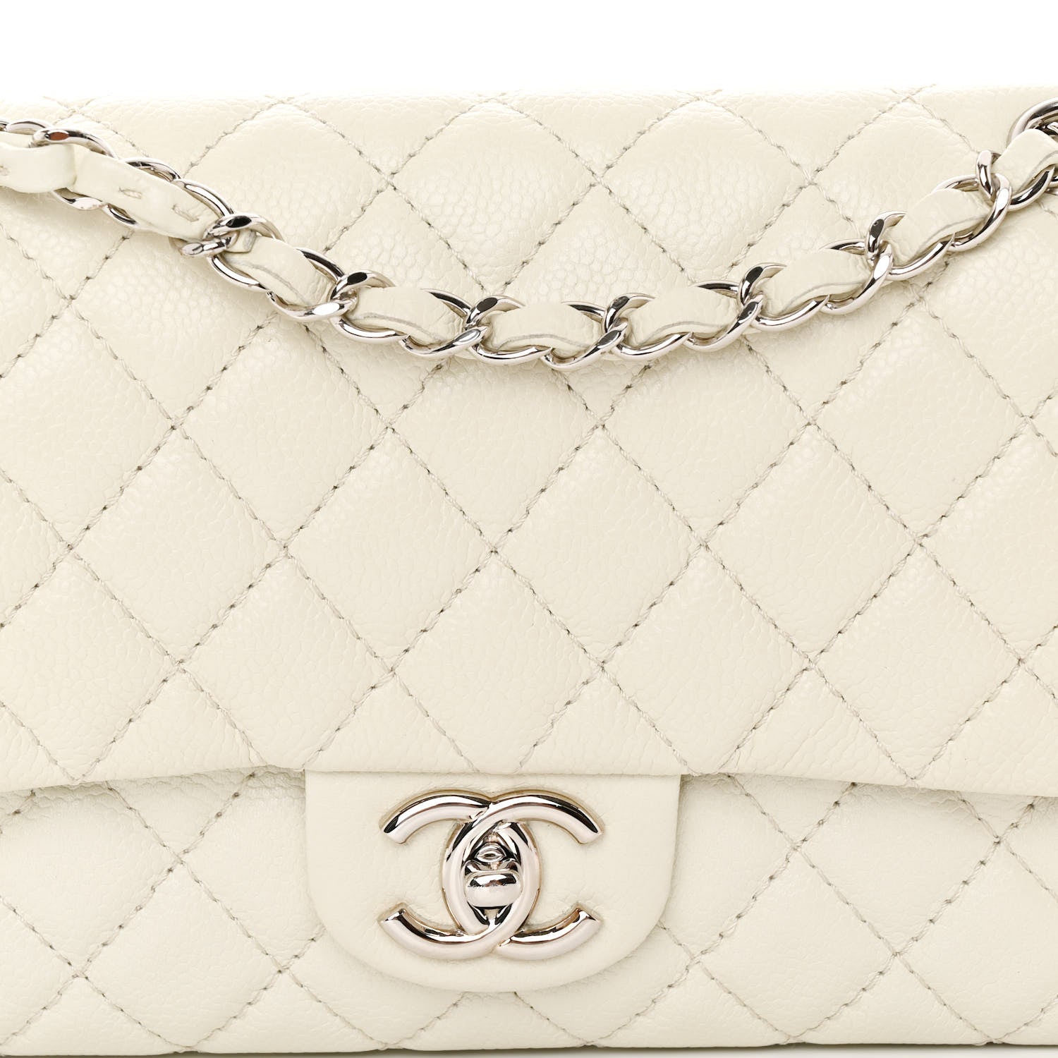 Chanel Washed Caviar Quilted Medium Double Flap White 9 of 12