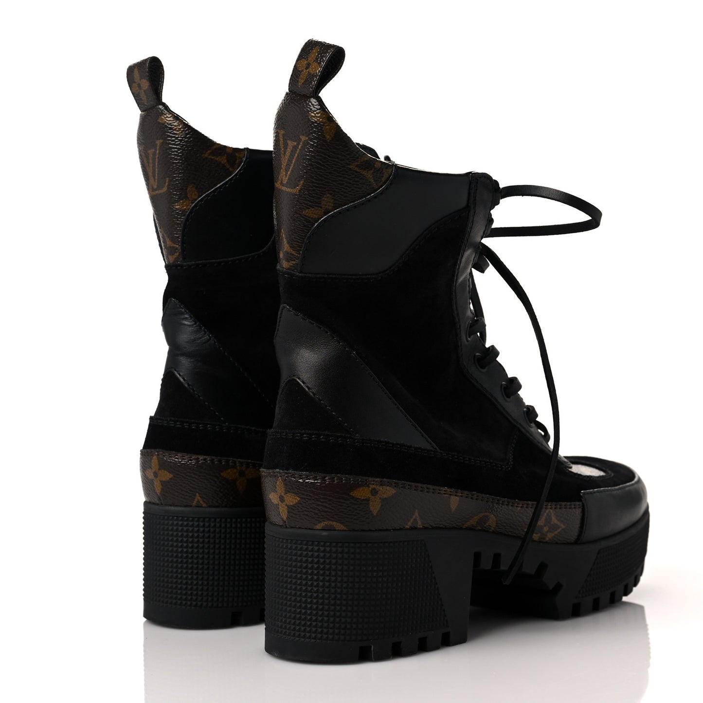 Suede Calfskin Monogram Laureate Platform Desert Boots 38 Black