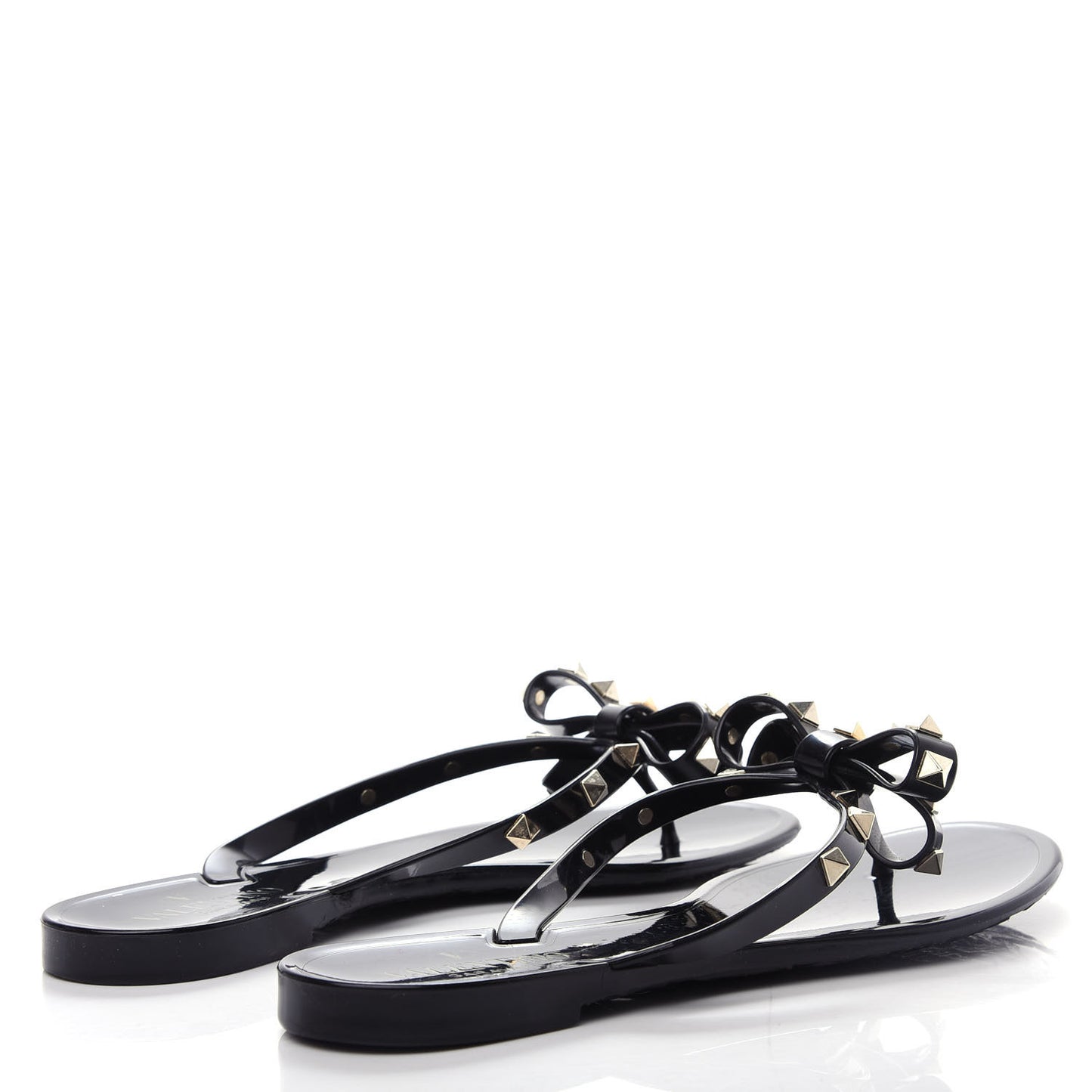 PVC Jelly Rockstud Bow Thong Sandals 39 Black