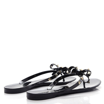 Valentino Garavani PVC Jelly Rockstud Bow Thong Sandals 39 Black 4 of 10