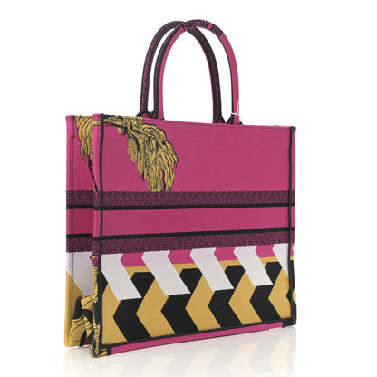 Christian Dior Canvas Embroidered Large Jungle Pop Book Tote Fuchsia Multicolor 3 of 12