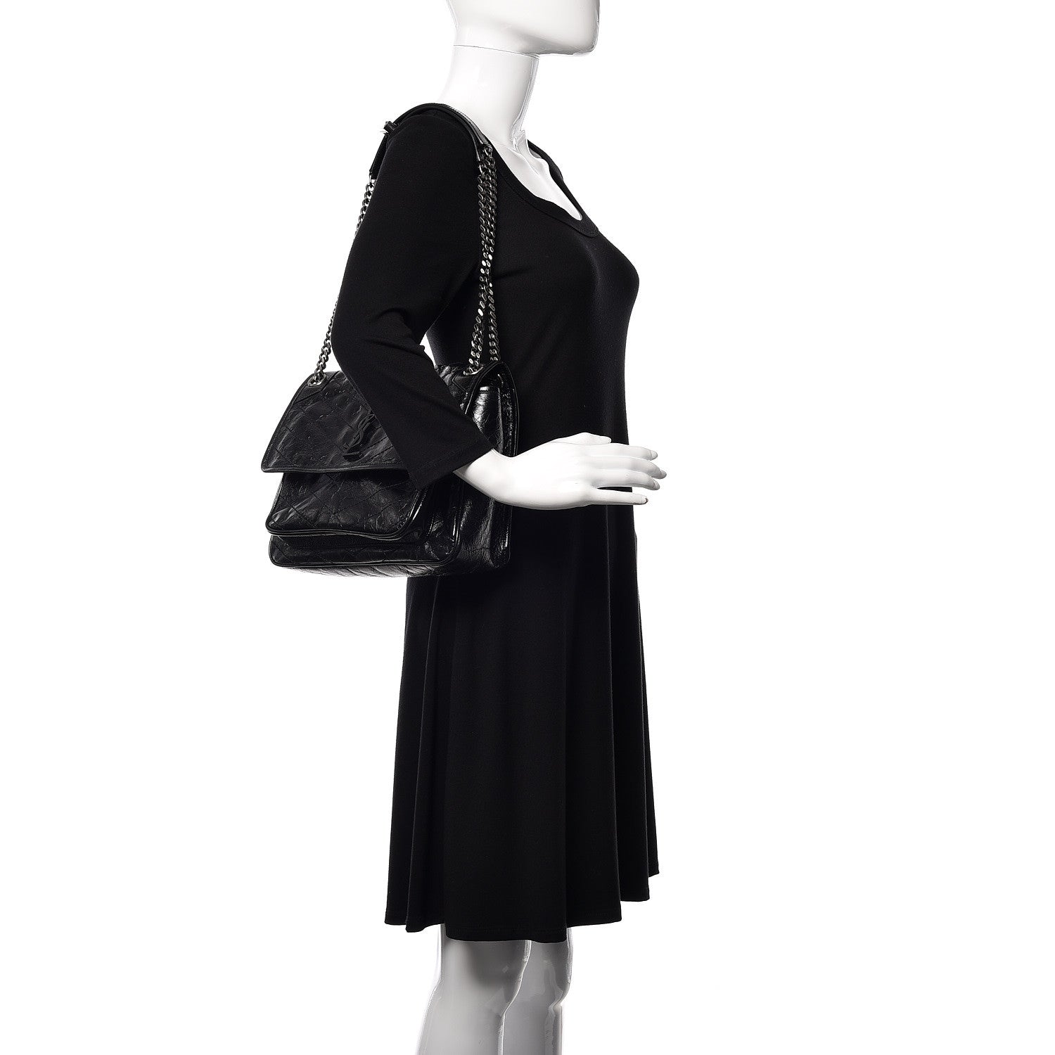 Saint Laurent Crinkled Calfskin Matelasse Monogram Medium Niki Chain Satchel Black 2 of 10