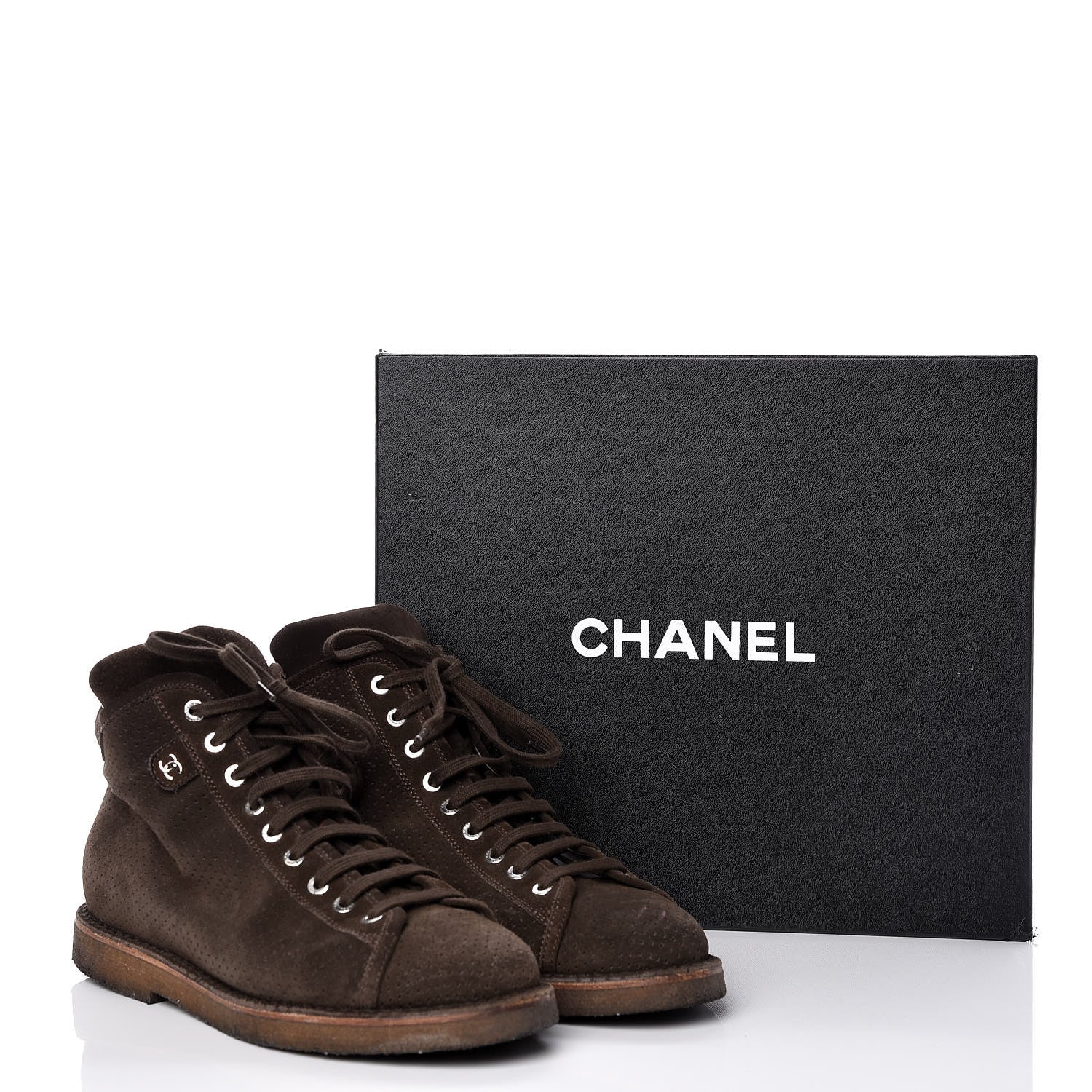 Chanel Suede Perforated Lace Up Short Boots 41 Dark Brown 10 of 10