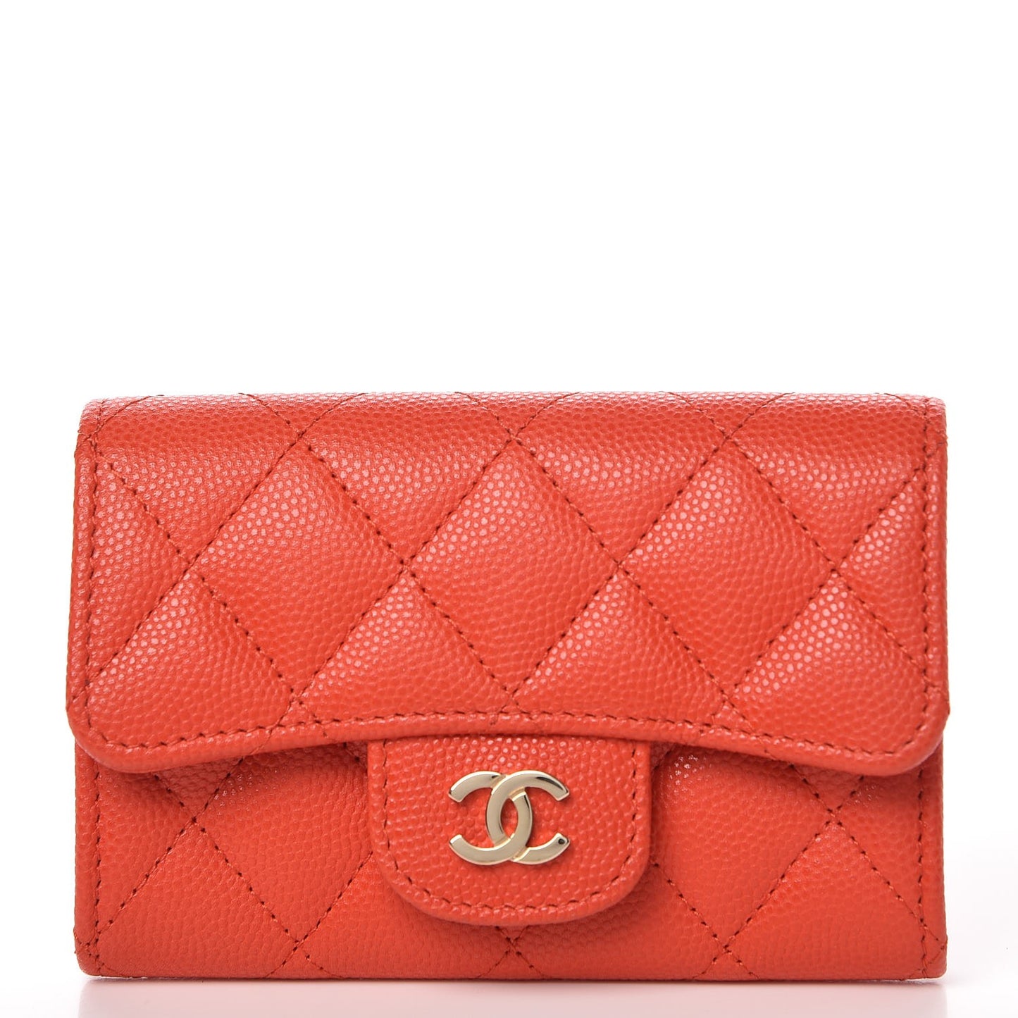 Caviar Quilted Card Holder Orange