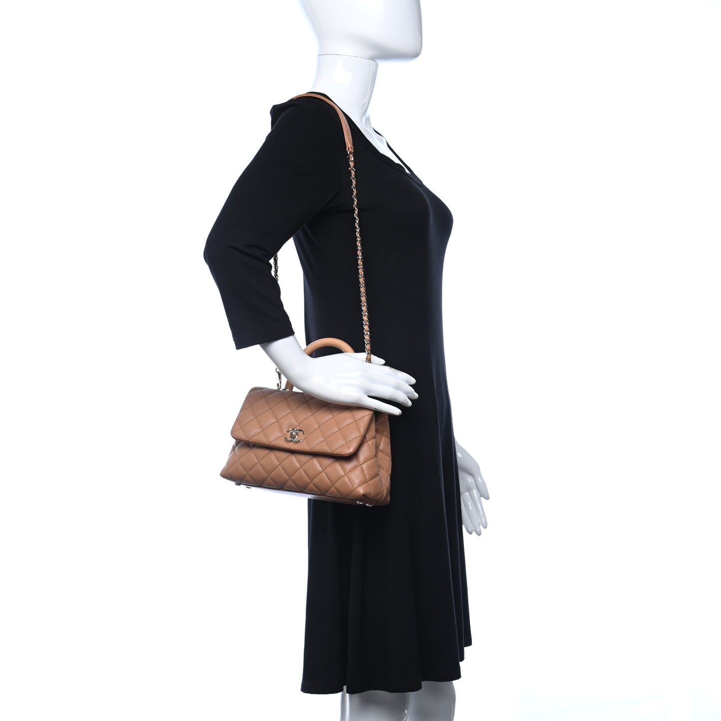 Caviar Lizard Embossed Quilted Mini Coco Handle Flap Brown