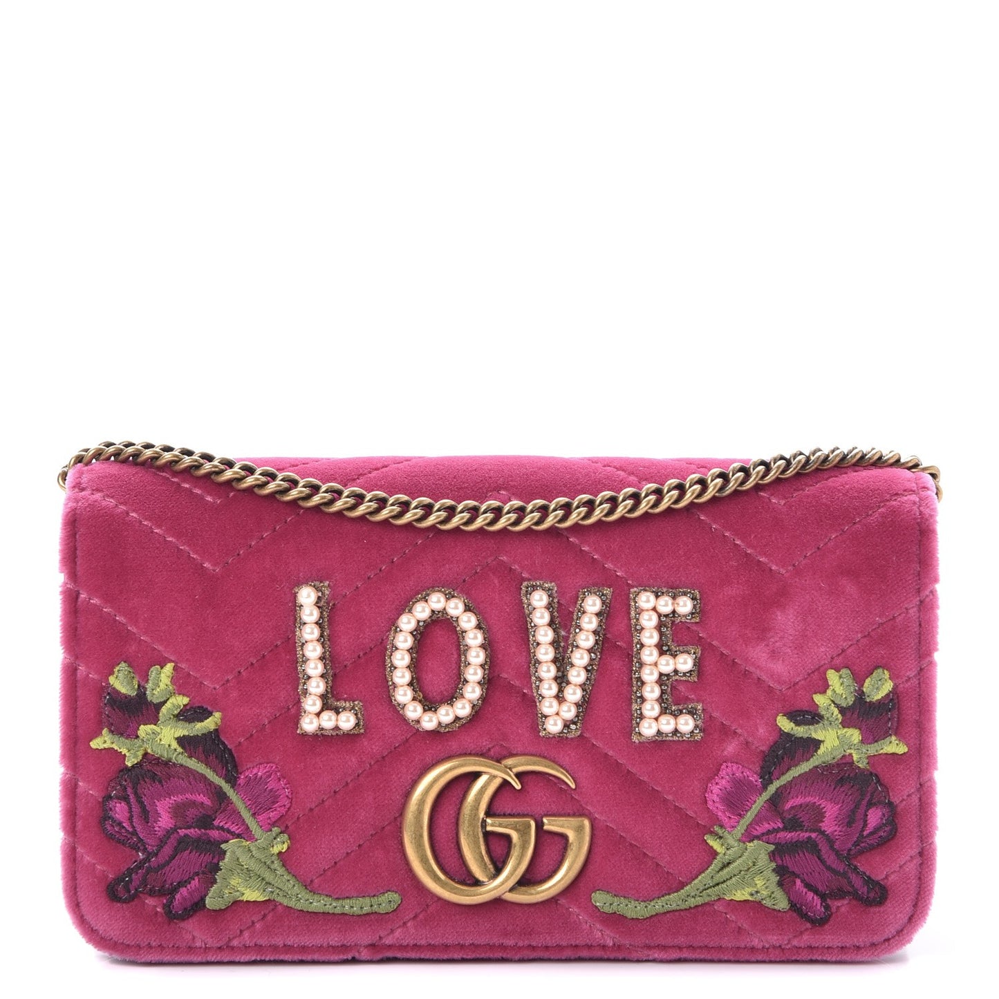 Velvet Matelasse Love Embroidered GG Marmont Mini Bag Light Raspberry Rose