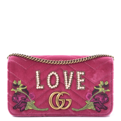 Gucci Velvet Matelasse Love Embroidered GG Marmont Mini Bag Light Raspberry Rose 1 of 8