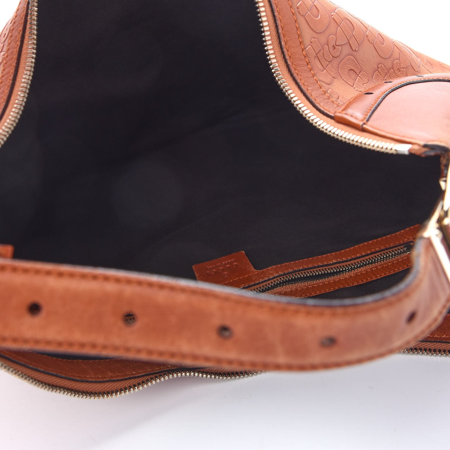 GGUCCI Calfskin Horsebit Embossed Glam Hobo Tan