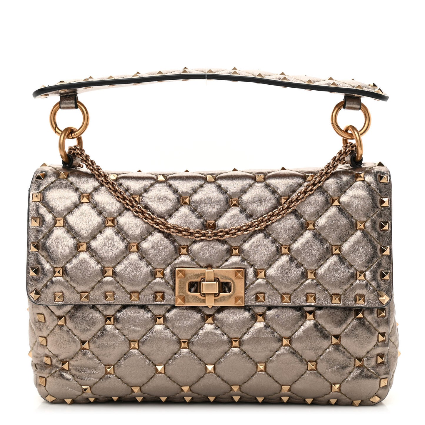 Metallic Lambskin Medium Rockstud Spike Shoulder Bag Sasso