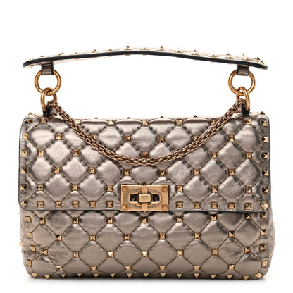 Valentino Garavani Metallic Lambskin Medium Rockstud Spike Shoulder Bag Sasso 1 of 7