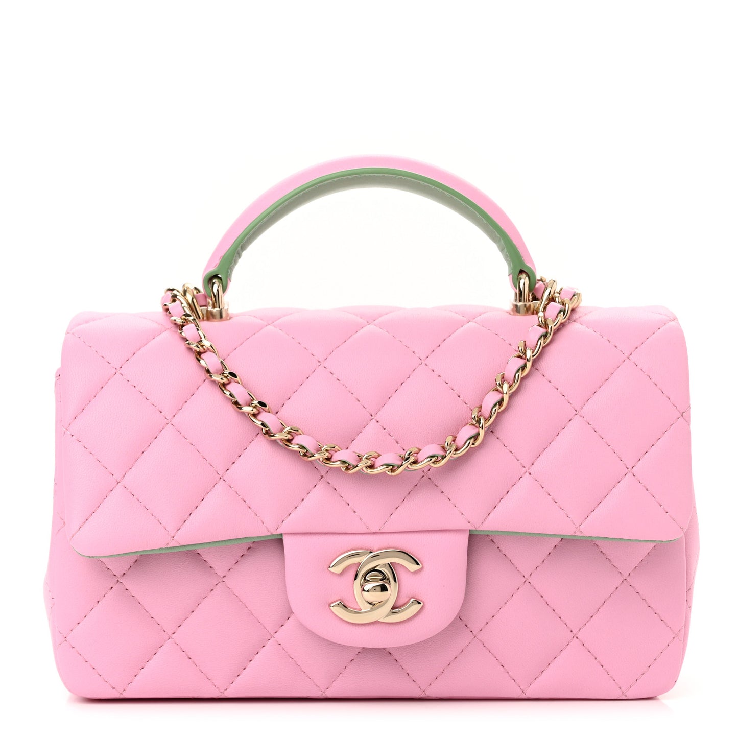 Lambskin Quilted Mini Top Handle Rectangular Flap Lilac Light Green