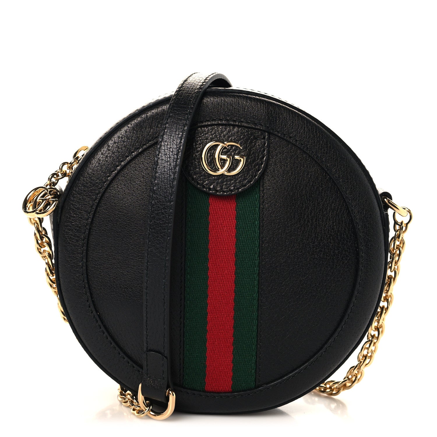Gucci Grained Calfskin Web Mini Ophidia Round Shoulder Bag Black 1 of 10