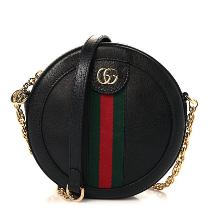 Gucci Grained Calfskin Web Mini Ophidia Round Shoulder Bag Black 1 of 10