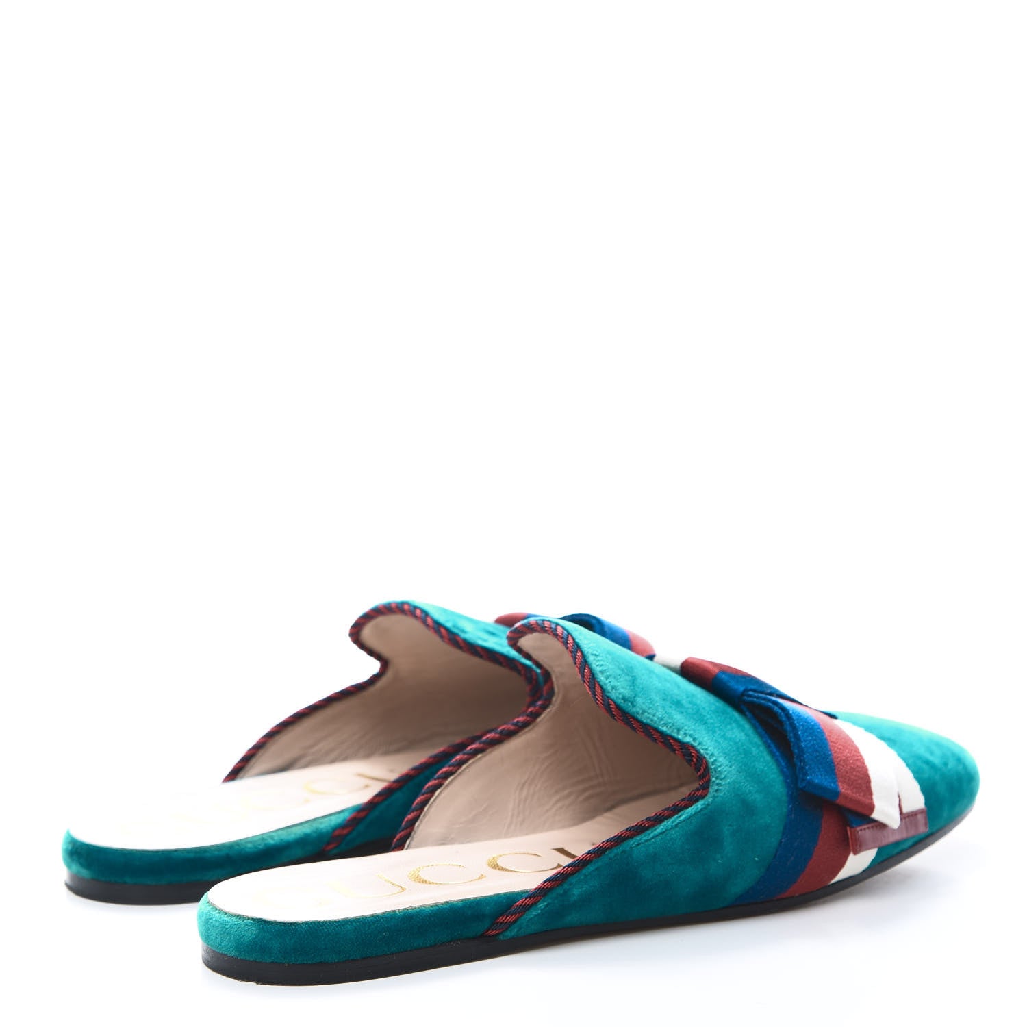 Gucci Softy Velvet Sylvie Bow Slippers 38 Pavone 4 of 11