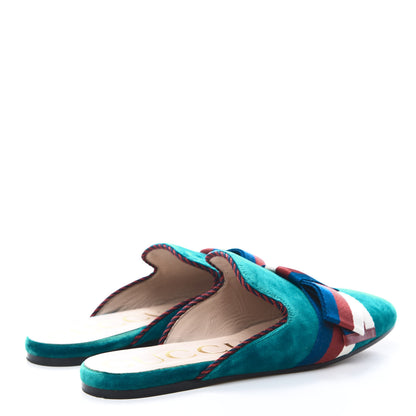 Gucci Softy Velvet Sylvie Bow Slippers 38 Pavone 4 of 11