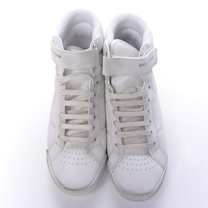 Saint Laurent Calfskin Distressed Lenny Logo-Print High Top Sneakers 36.5 Blanc Optique 5 of 9