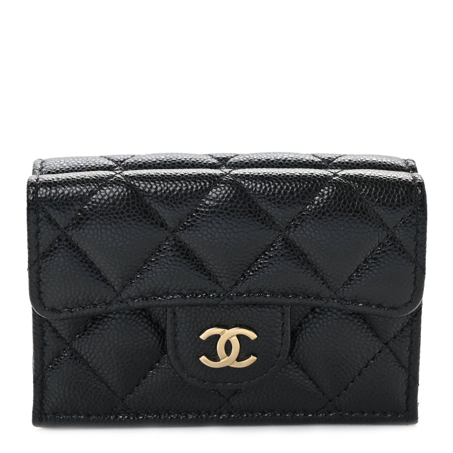 Caviar Quilted Double Flap Wallet Black