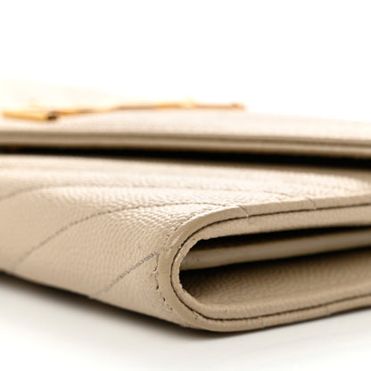 Saint Laurent Grain De Poudre Matelasse Chevron Monogram Flap Wallet Dark Beige 10 of 12