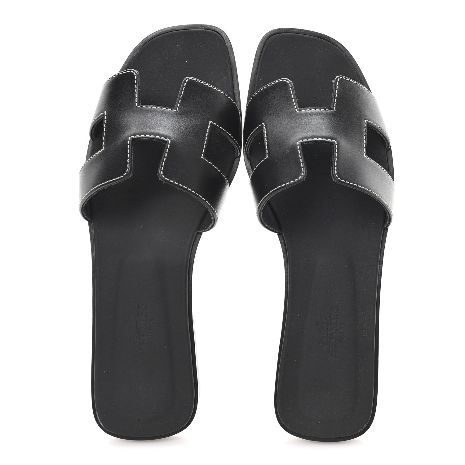 Hermes Box Calfskin Oran Sandals 37.5 Black 2 of 10