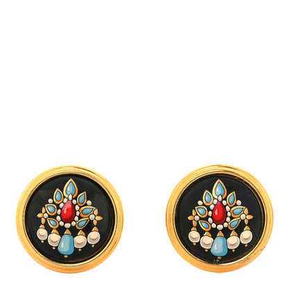 Hermes Enamel Printed Clip On Earrings Black Gold 1 of 4