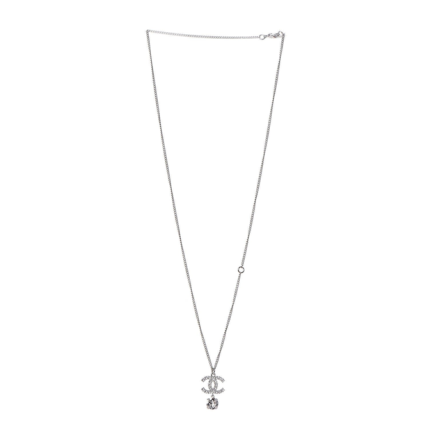Chanel Crystal CC Drop Necklace Silver 3 of 6