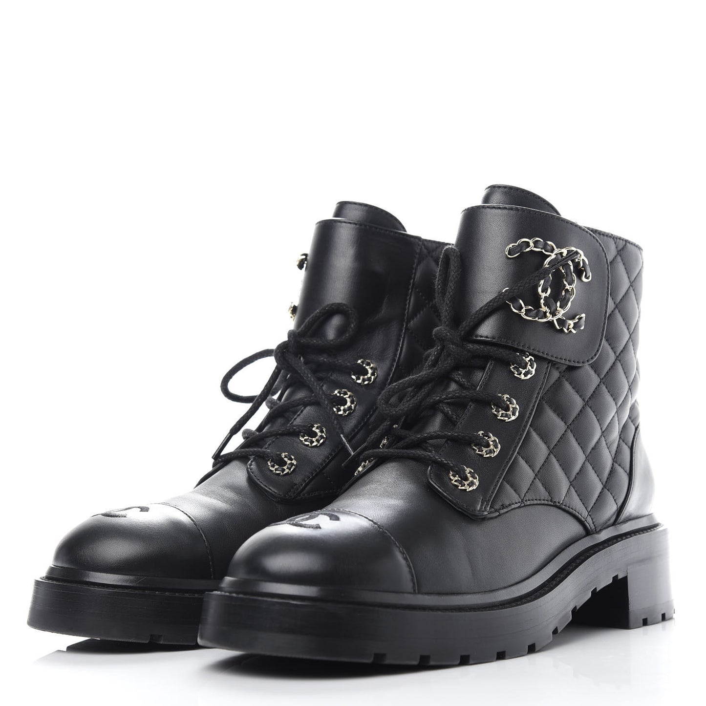 Lambskin Calfskin Quilted Lace Up Combat Boots 40 Black