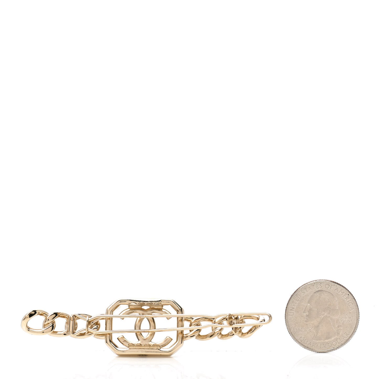 Crystal Chain CC Vendome Hair Clip Barrette Gold