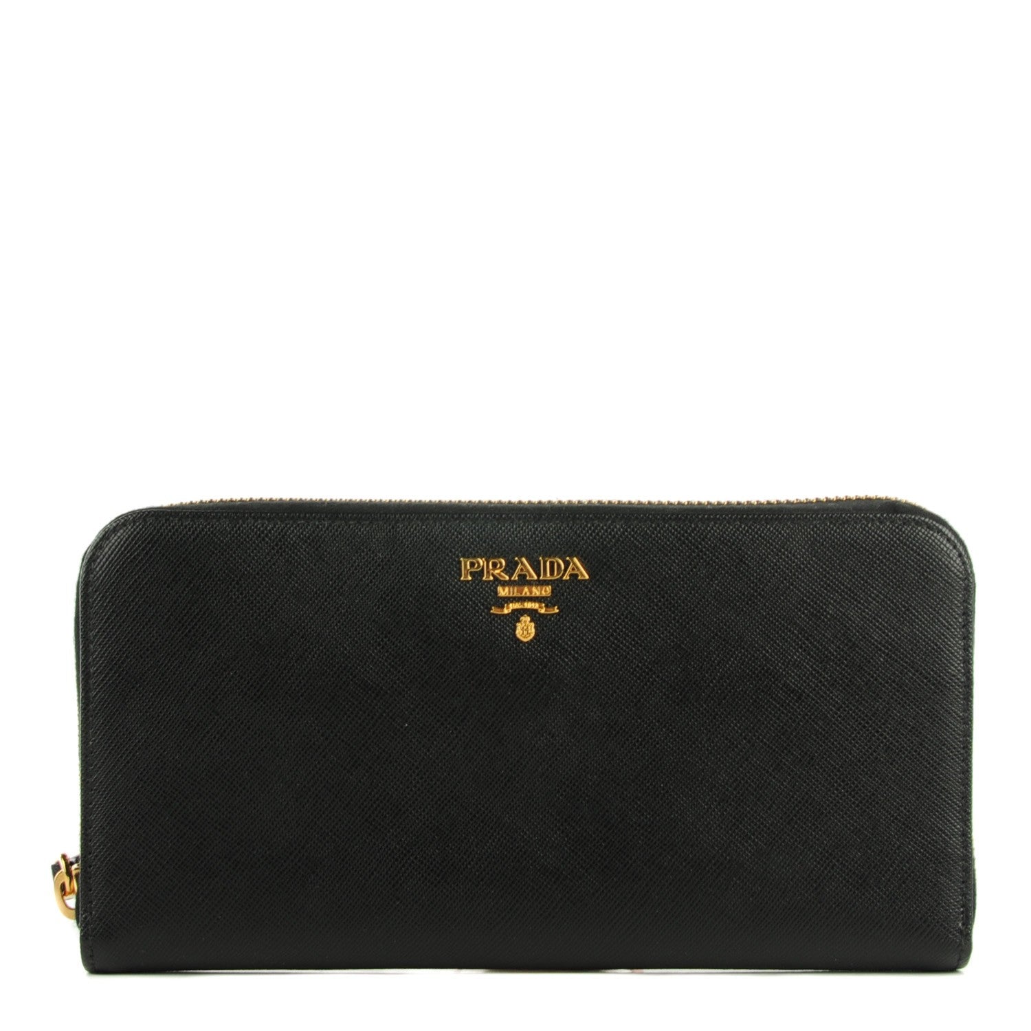 Prada Saffiano Metal Zip Around Wallet Nero Black 1 of 9