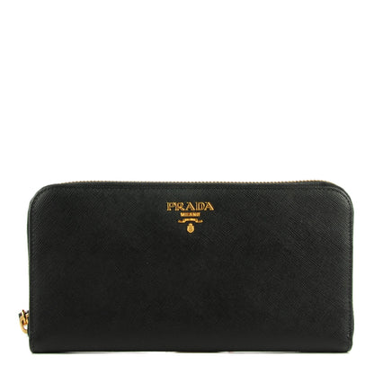 Prada Saffiano Metal Zip Around Wallet Nero Black 1 of 9