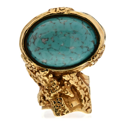 Saint Laurent Glass Cabochon Arty Ovale Ring 47 4 Gold Turquoise 1 of 5