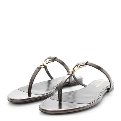 Saint Laurent Calfskin Cassandra Monogram Sandals 38 Metal Walnut 4 of 10