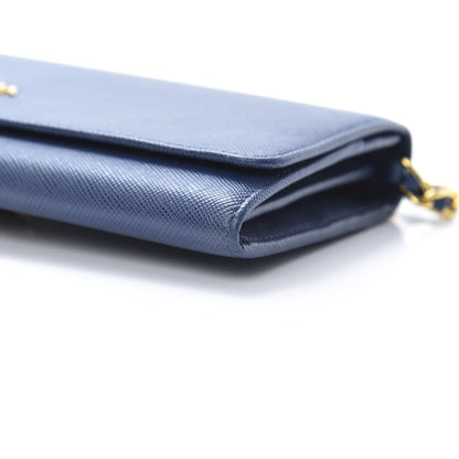 Prada Saffiano Metal Oro Chain Wallet Bleuette 11 of 15