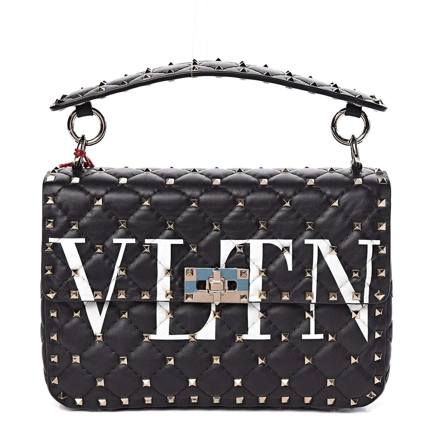 Lambskin VLTN Print Medium Rockstud Spike Shoulder Bag Black