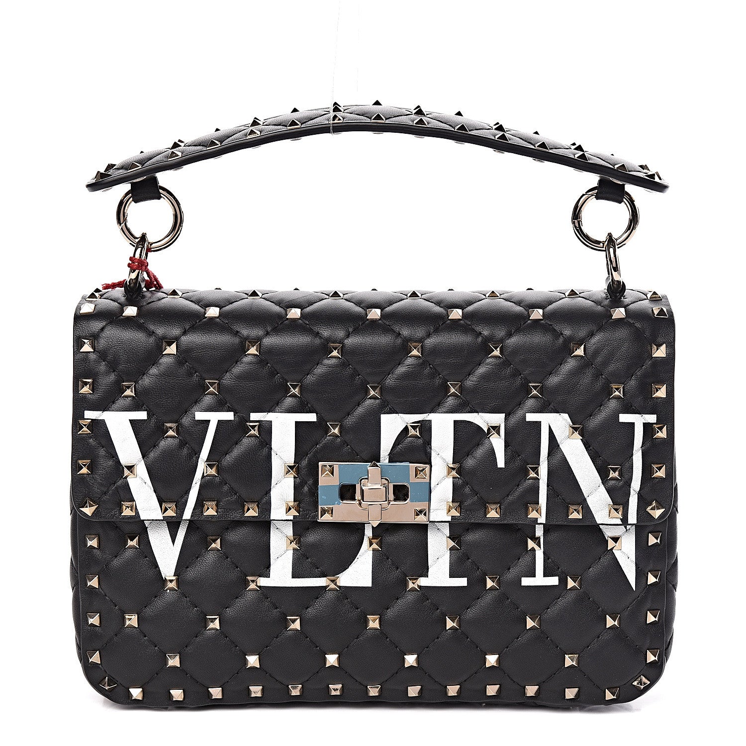 Valentino Garavani Lambskin VLTN Print Medium Rockstud Spike Shoulder Bag Black 1 of 16
