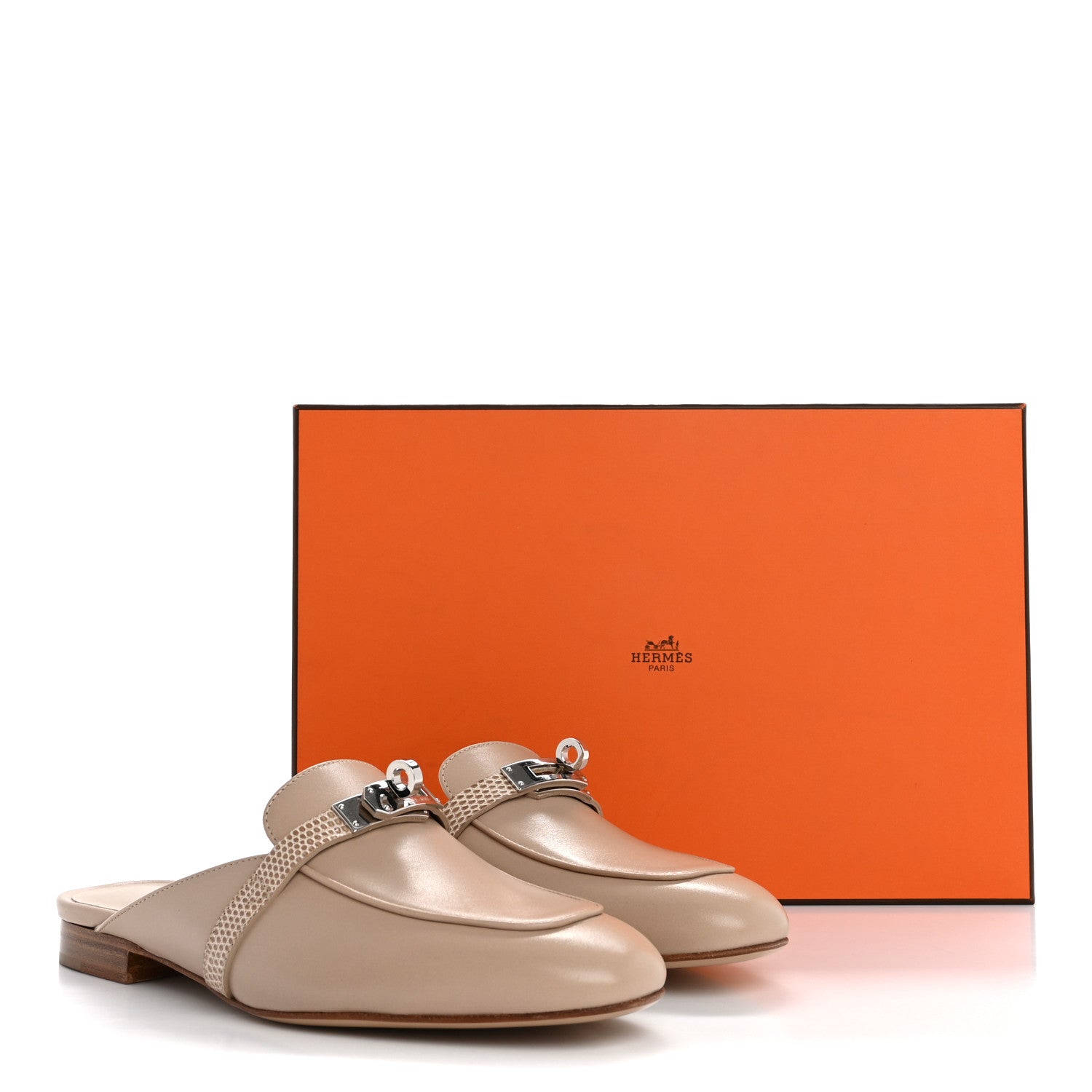 Hermes Shiny Lizard Calfskin Oz Mules 36 Beige Sarrazin 10 of 10