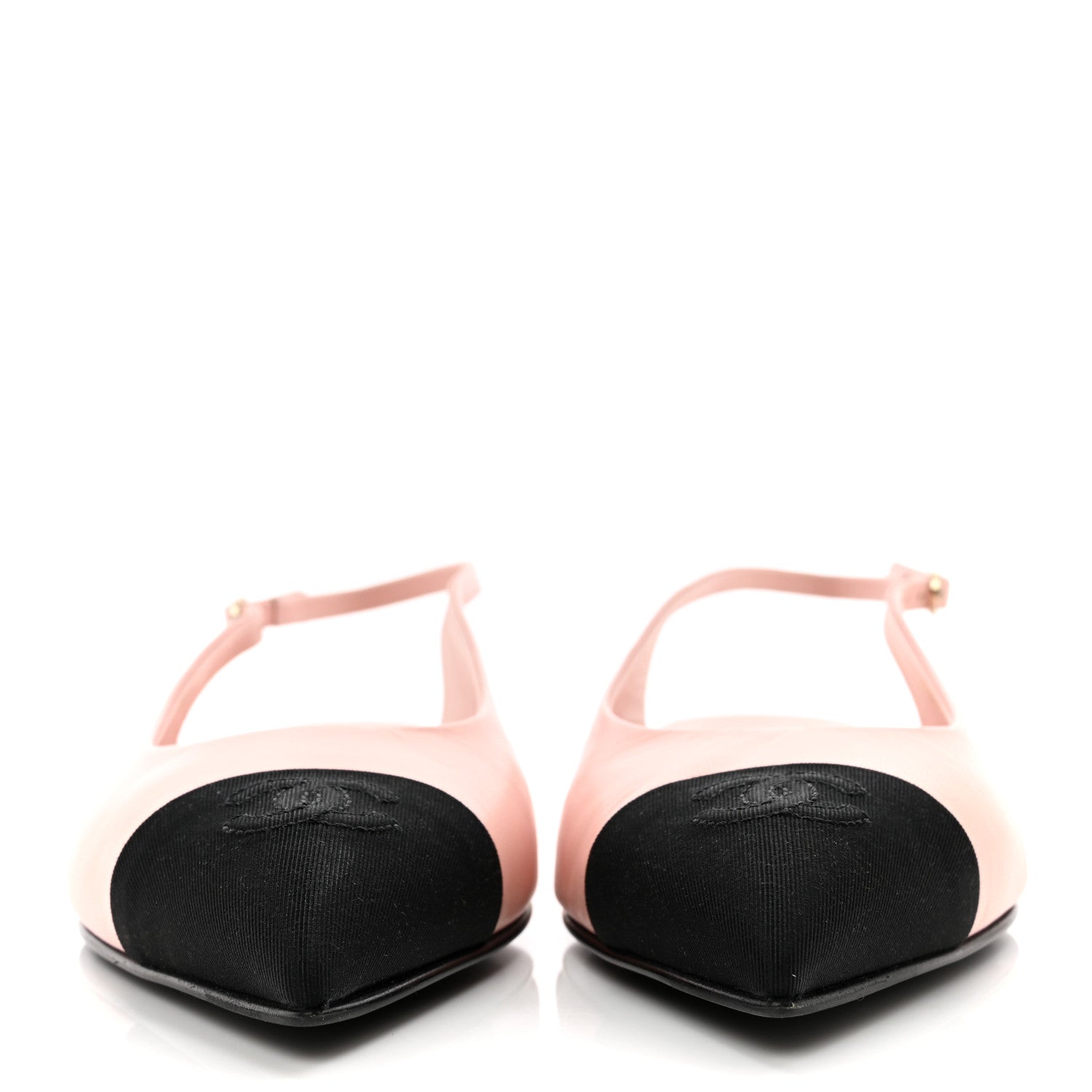 Chanel Lambskin Pointed Toe CC Slingback Flats 37.5 Pink Black 2 of 11